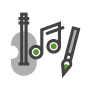 violin, musical note, paintbrush icon