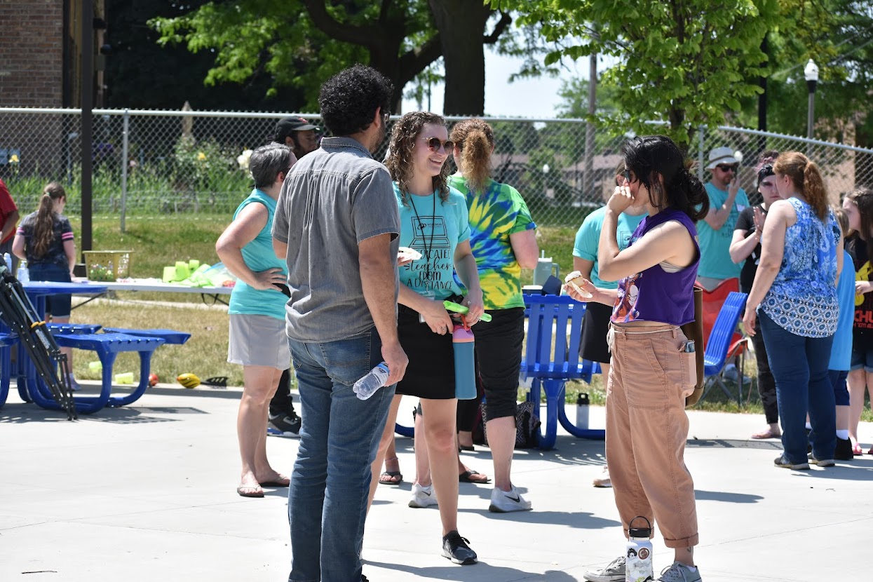 teachers talking in the park